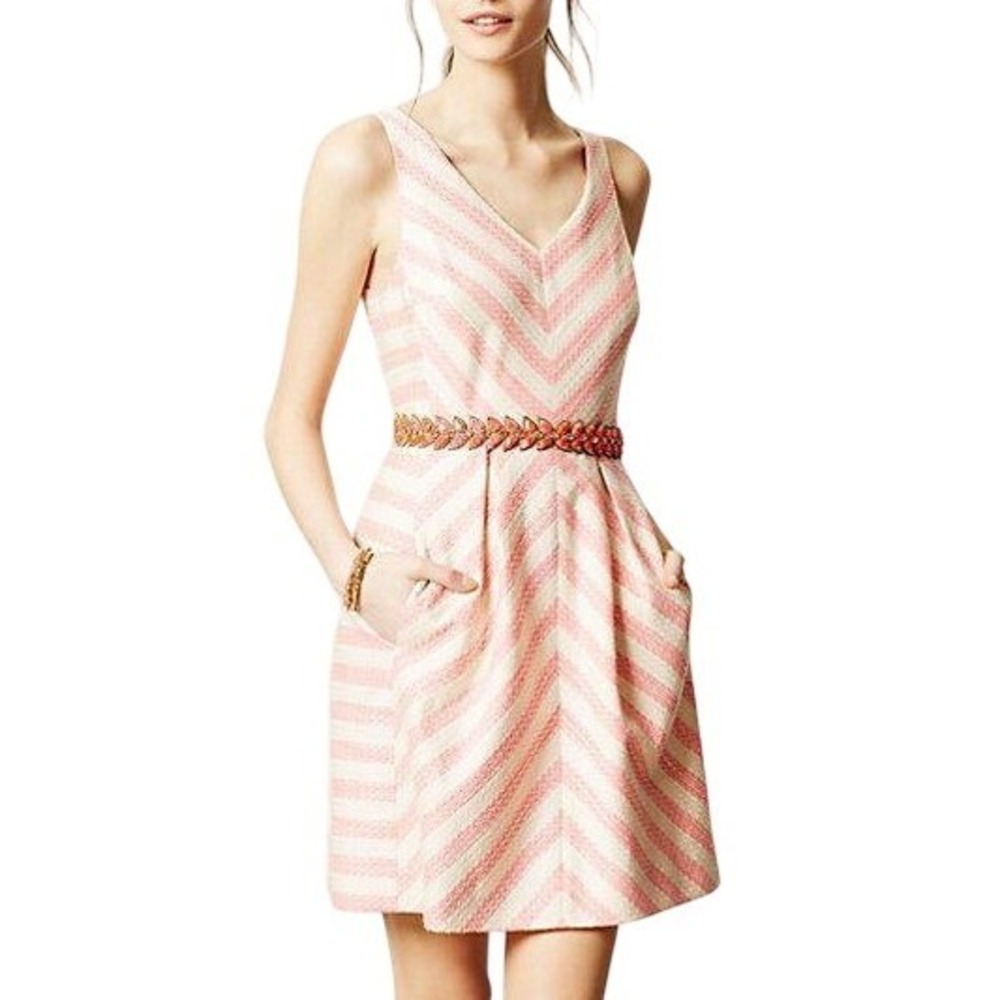 HD in Paris Anthropologie Chevron Fit & Flare Dress Textured Spring Feminine